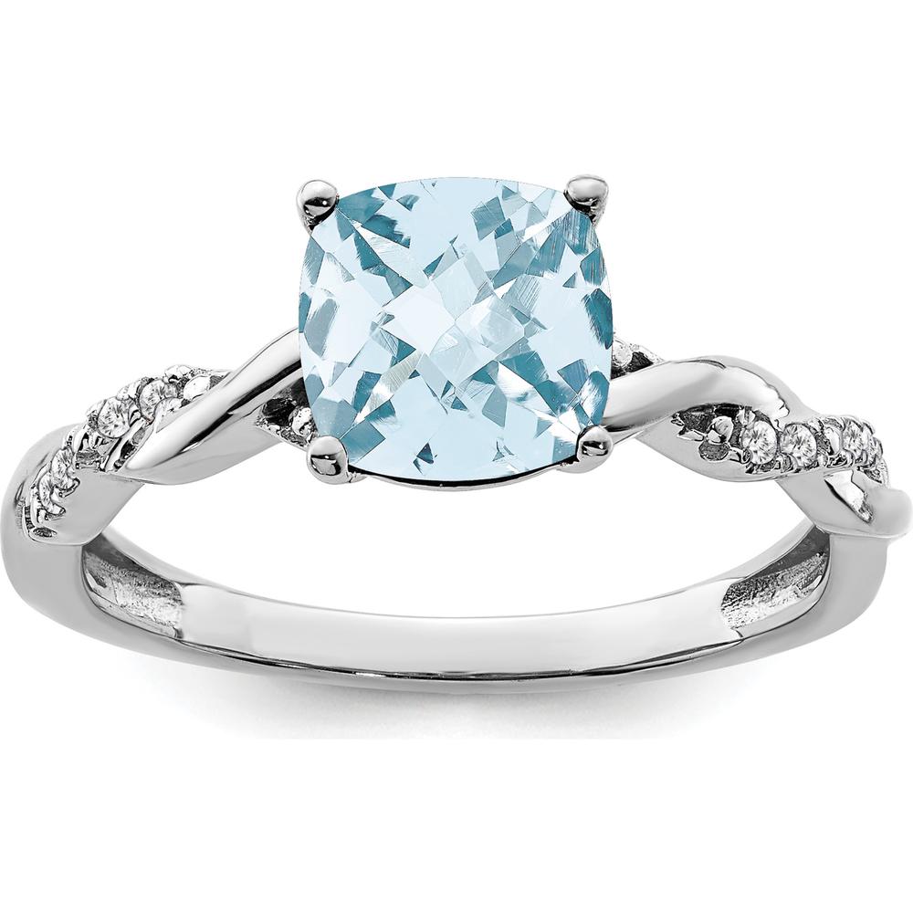 Sterling Silver Rhodium-Plated Aquamarine and Diamond Ring - 1.97 Carat Aquamarine, 0.05 Carat Total Diamond Weight by 0