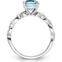 Sterling Silver Rhodium-Plated Aquamarine and Diamond Ring - 1.97 Carat Aquamarine, 0.05 Carat Total Diamond Weight by 0