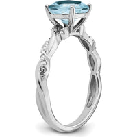 Sterling Silver Rhodium-Plated Aquamarine and Diamond Ring - 1.97 Carat Aquamarine, 0.05 Carat Total Diamond Weight by 0