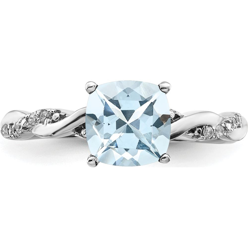 Sterling Silver Rhodium-Plated Aquamarine and Diamond Ring - 1.97 Carat Aquamarine, 0.05 Carat Total Diamond Weight by 0