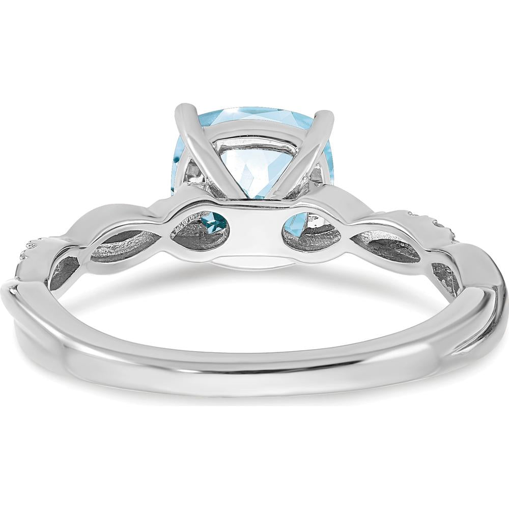 Sterling Silver Rhodium-Plated Aquamarine and Diamond Ring - 1.97 Carat Aquamarine, 0.05 Carat Total Diamond Weight by 0