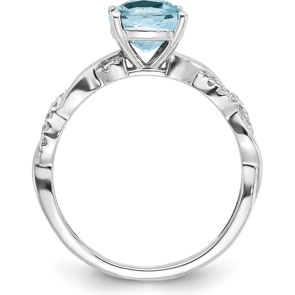 Sterling Silver Rhodium-Plated Aquamarine and Diamond Ring - 1.97 Carat Total Aquamarine Weight, 0.05 Carat Total Diamond Weight by 0
