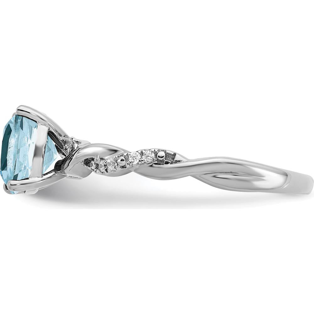Sterling Silver Rhodium-Plated Aquamarine and Diamond Ring - 1.97 Carat Total Aquamarine Weight, 0.05 Carat Total Diamond Weight by 0