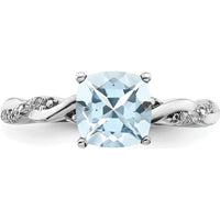 Sterling Silver Rhodium-Plated Aquamarine and Diamond Ring - 1.97 Carat Total Aquamarine Weight, 0.05 Carat Total Diamond Weight by 0