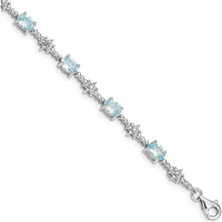 Sterling Silver Rhodium-Plated Aquamarine and Diamond Tennis Bracelet - 0.36 Carat Aquamarine, 0.01 Carat Diamond Total Weight by 0