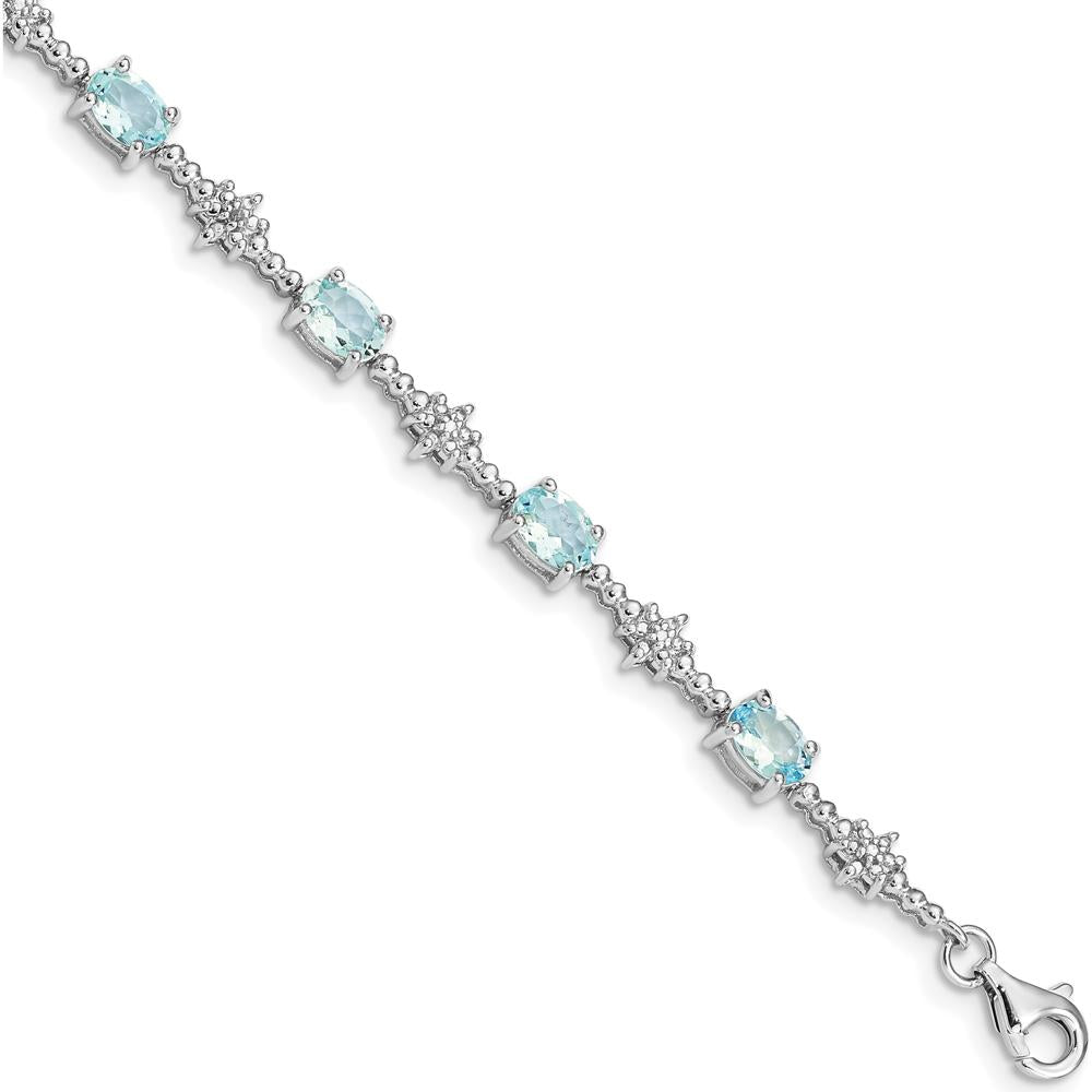 Sterling Silver Rhodium-Plated Aquamarine and Diamond Tennis Bracelet - 0.36 Carat Aquamarine, 0.01 Carat Diamond Total Weight by 0