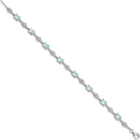 Sterling Silver Rhodium-Plated Aquamarine and Diamond Tennis Bracelet - 0.36 Carat Aquamarine, 0.01 Carat Diamond Total Weight by 0