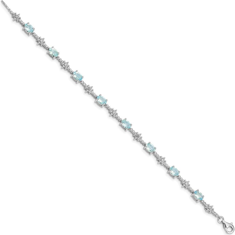 Sterling Silver Rhodium-Plated Aquamarine and Diamond Tennis Bracelet - 0.36 Carat Aquamarine, 0.01 Carat Diamond Total Weight by 0