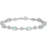 Sterling Silver Rhodium-Plated Aquamarine and Diamond Tennis Bracelet - 0.36 Carat Aquamarine, 0.01 Carat Diamond Total Weight by 0