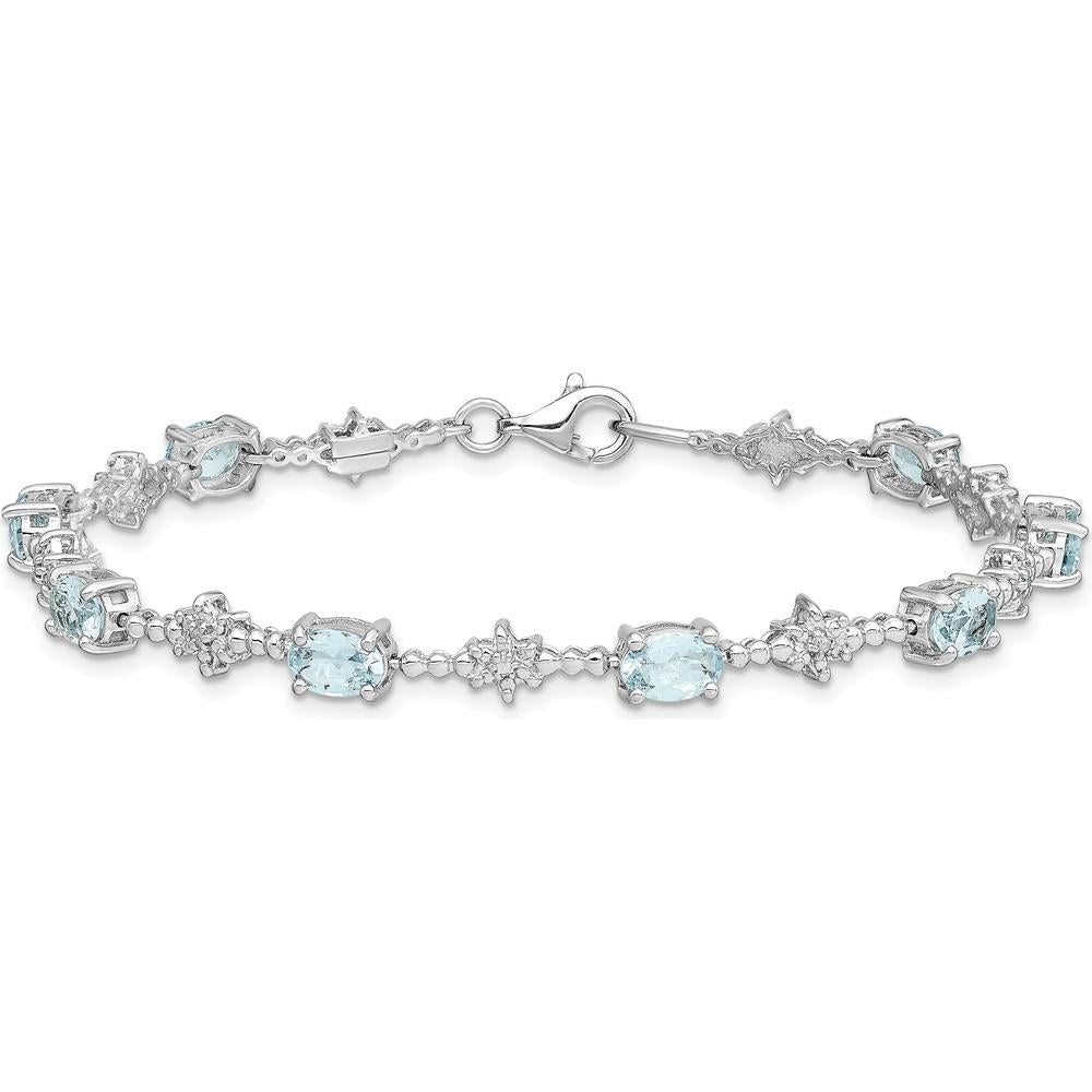 Sterling Silver Rhodium-Plated Aquamarine and Diamond Tennis Bracelet - 0.36 Carat Aquamarine, 0.01 Carat Diamond Total Weight by 0