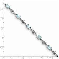 Sterling Silver Rhodium-Plated Aquamarine and Diamond Tennis Bracelet - 0.36 Carat Aquamarine, 0.01 Carat Diamond Total Weight by 0