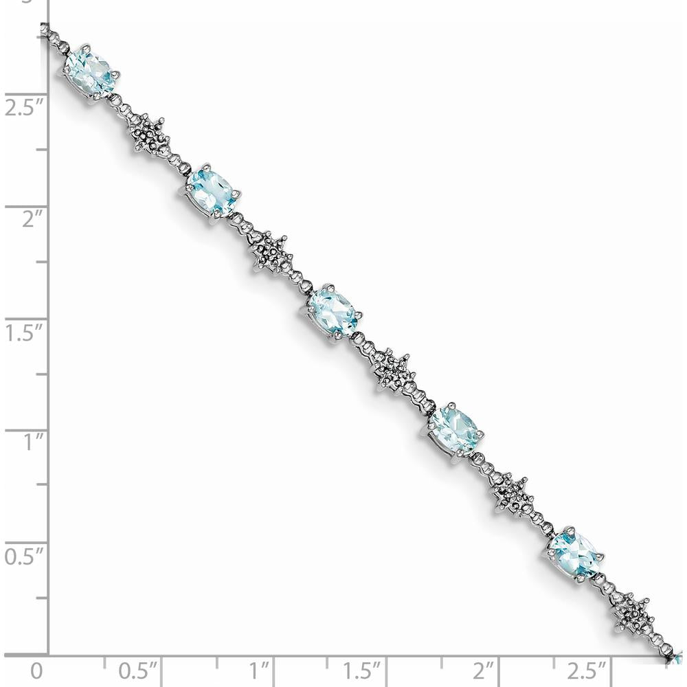 Sterling Silver Rhodium-Plated Aquamarine and Diamond Tennis Bracelet - 0.36 Carat Aquamarine, 0.01 Carat Diamond Total Weight by 0