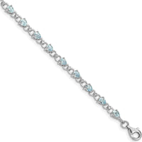Sterling Silver Rhodium-Plated Aquamarine and Diamond Tennis Bracelet with 19 Pear-shaped Aquamarine Stones and 2 Round Diamonds - 0.13 Carat Total Gem Weight by 0