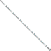 Sterling Silver Rhodium-Plated Aquamarine and Diamond Tennis Bracelet with 19 Pear-shaped Aquamarine Stones and 2 Round Diamonds - 0.13 Carat Total Gem Weight by 0