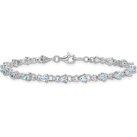 Sterling Silver Rhodium-Plated Aquamarine and Diamond Tennis Bracelet with 19 Pear-shaped Aquamarine Stones and 2 Round Diamonds - 0.13 Carat Total Gem Weight by 0
