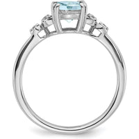 Sterling Silver Rhodium-Plated Aquamarine Ring with Round Diamonds - 1.31 Carat Total Gemstone Weight by 0