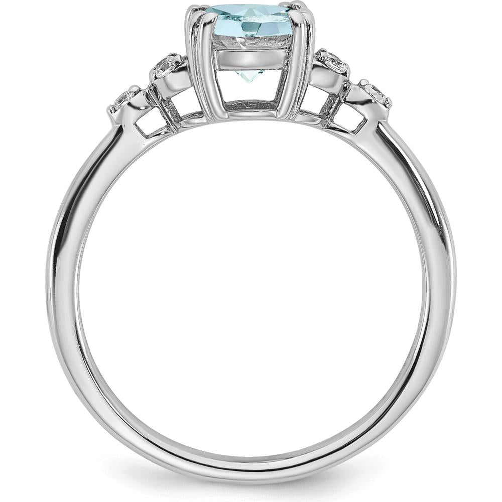 Sterling Silver Rhodium-Plated Aquamarine Ring with Round Diamonds - 1.31 Carat Total Gemstone Weight by 0