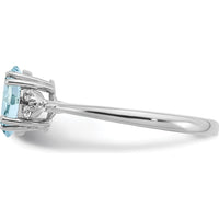 Sterling Silver Rhodium-Plated Aquamarine Ring with Round Diamonds - 1.31 Carat Total Gemstone Weight by 0