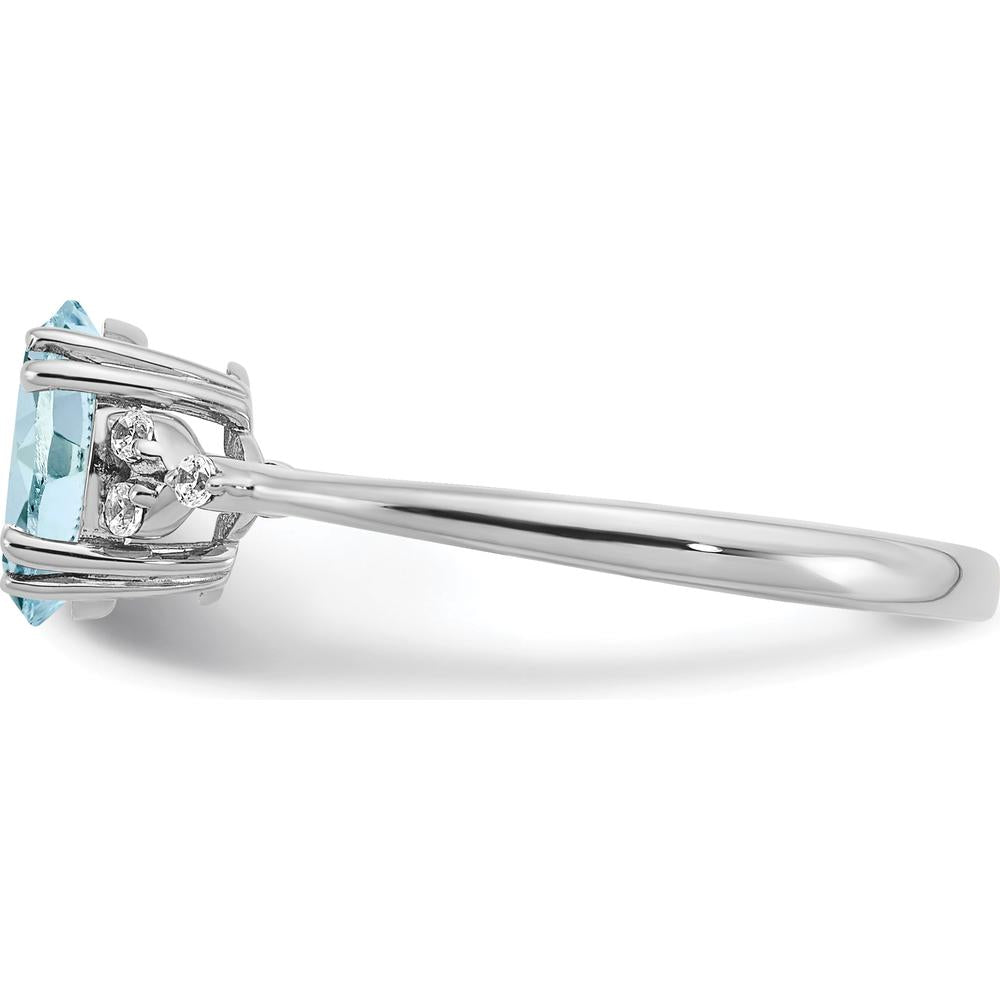 Sterling Silver Rhodium-Plated Aquamarine Ring with Round Diamonds - 1.31 Carat Total Gemstone Weight by 0