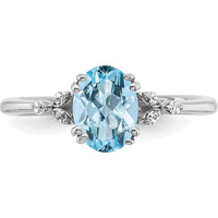 Sterling Silver Rhodium-Plated Aquamarine Ring with Round Diamonds - 1.31 Carat Total Gemstone Weight by 0