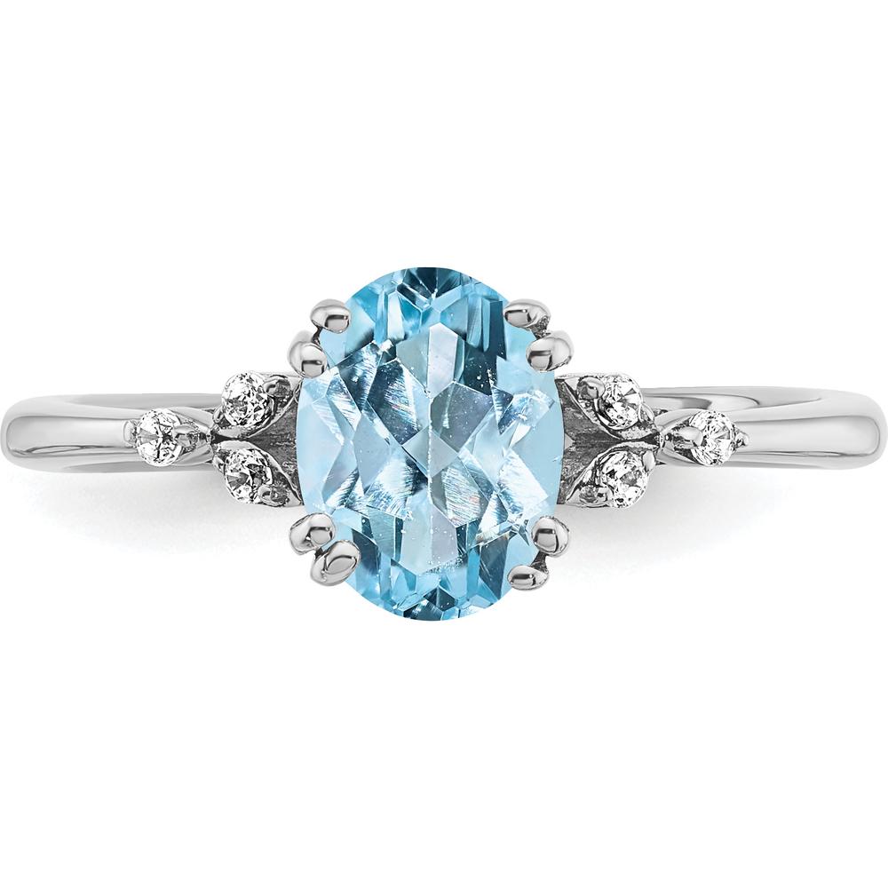 Sterling Silver Rhodium-Plated Aquamarine Ring with Round Diamonds - 1.31 Carat Total Gemstone Weight by 0
