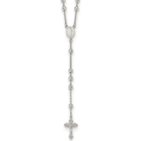 Sterling Silver Rhodium-Plated Beaded Rosary Necklace with Textured Charm - 25" Cable Chain by Lumare Gioia
