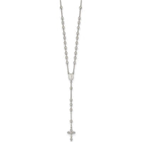 Sterling Silver Rhodium-Plated Beaded Rosary Necklace with Textured Charm - 25" Cable Chain by Lumare Gioia