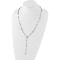 Sterling Silver Rhodium-Plated Beaded Rosary Necklace with Textured Charm - 25" Cable Chain by Lumare Gioia