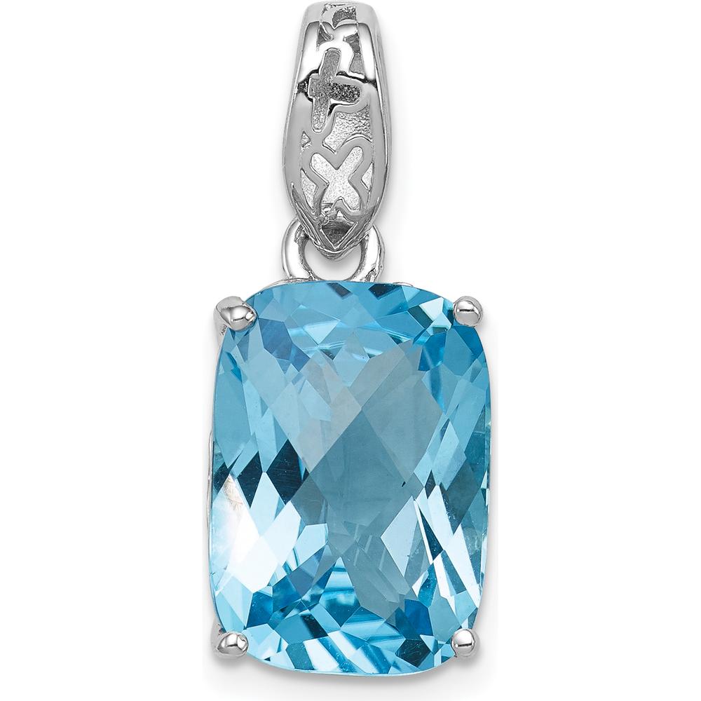 Sterling Silver Rhodium-Plated Blue Topaz Pendant - 7 Carat Cushion Cut Swiss Blue Topaz by Lumare Gioia