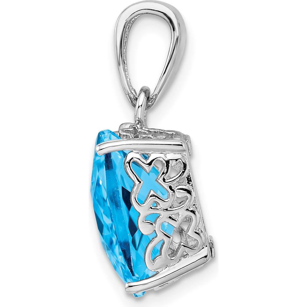 Sterling Silver Rhodium-Plated Blue Topaz Pendant - 7 Carat Cushion Cut Swiss Blue Topaz by Lumare Gioia