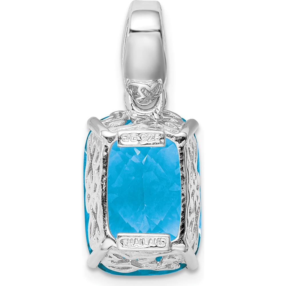 Sterling Silver Rhodium-Plated Blue Topaz Pendant - 7 Carat Cushion Cut Swiss Blue Topaz by Lumare Gioia
