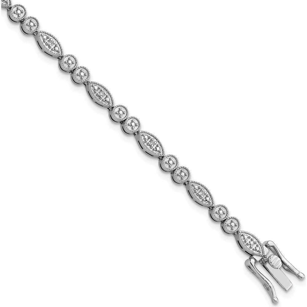Sterling Silver Rhodium-Plated Bracelet with 10 Round Diamonds - 0.10 Carat Total Diamond Weight by Lumare Gioia
