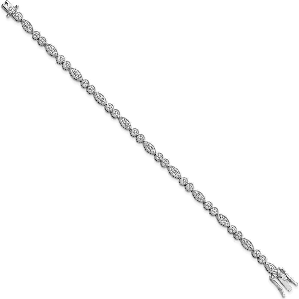 Sterling Silver Rhodium-Plated Bracelet with 10 Round Diamonds - 0.10 Carat Total Diamond Weight by Lumare Gioia