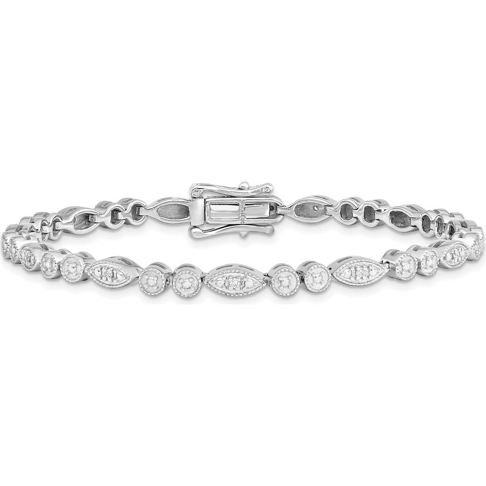 Sterling Silver Rhodium-Plated Bracelet with 10 Round Diamonds - 0.10 Carat Total Diamond Weight by Lumare Gioia