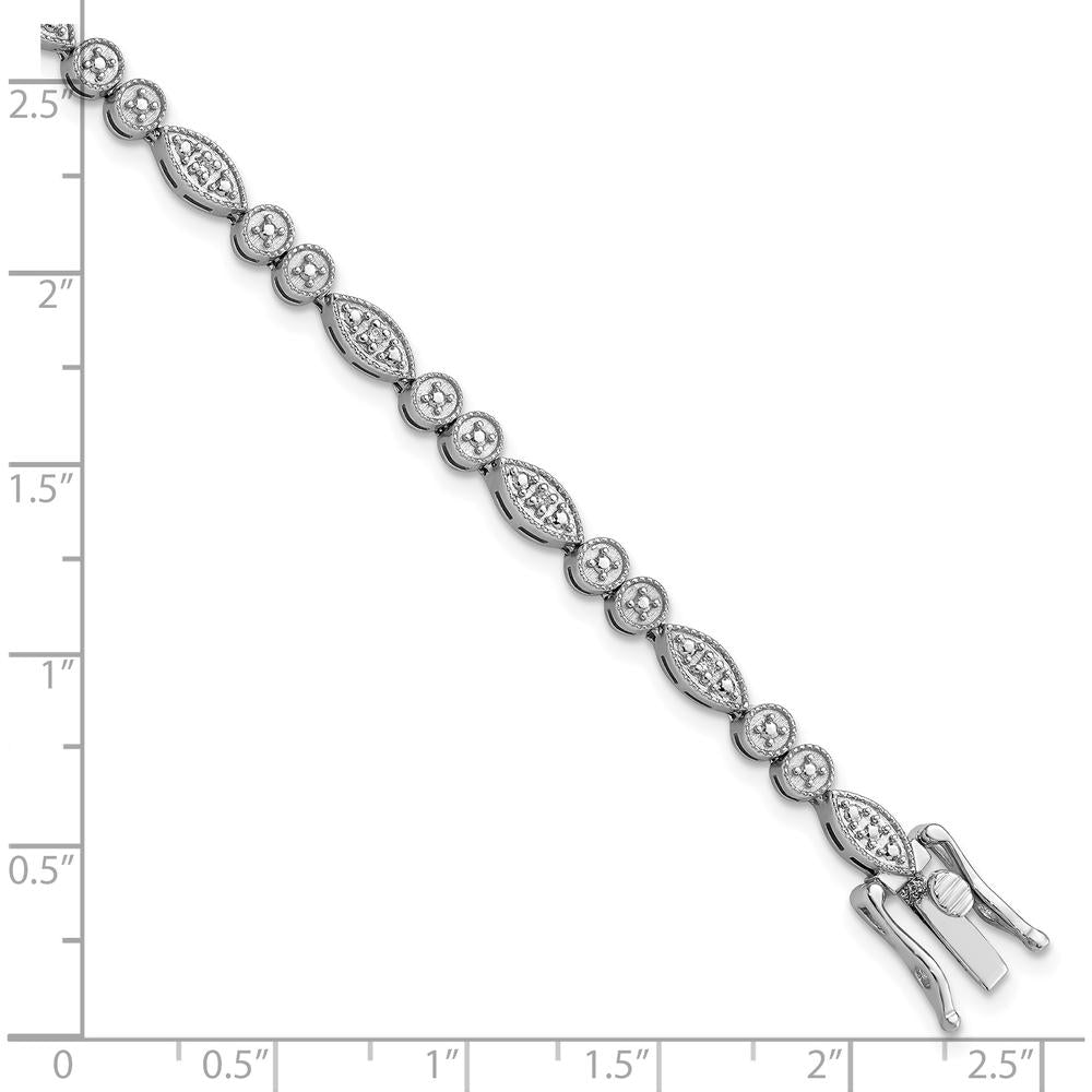 Sterling Silver Rhodium-Plated Bracelet with 10 Round Diamonds - 0.10 Carat Total Diamond Weight by Lumare Gioia