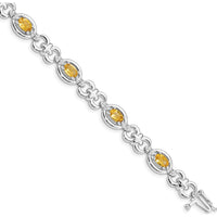 Sterling Silver Rhodium-Plated Bracelet with Oval Citrine & Round Diamonds - 3.60 Carat Total Gem Weight by 0