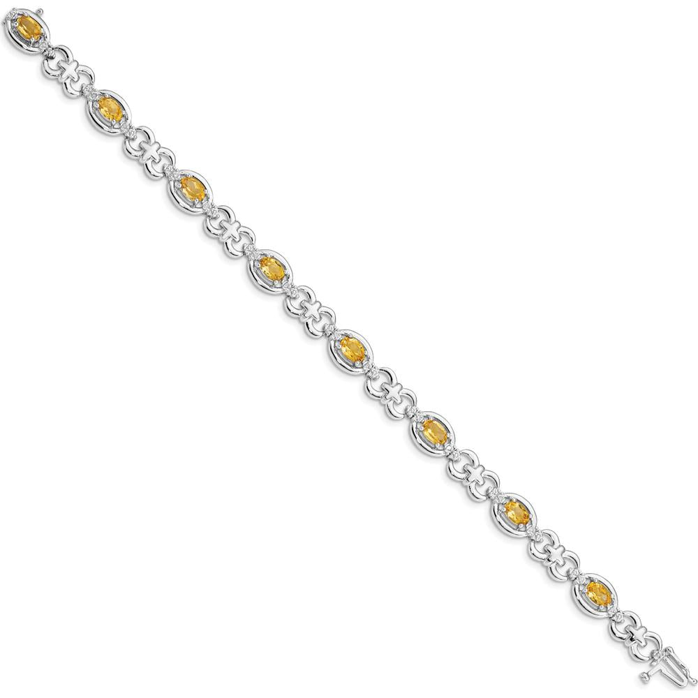 Sterling Silver Rhodium-Plated Bracelet with Oval Citrine & Round Diamonds - 3.60 Carat Total Gem Weight by 0
