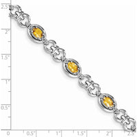 Sterling Silver Rhodium-Plated Bracelet with Oval Citrine & Round Diamonds - 3.60 Carat Total Gem Weight by 0