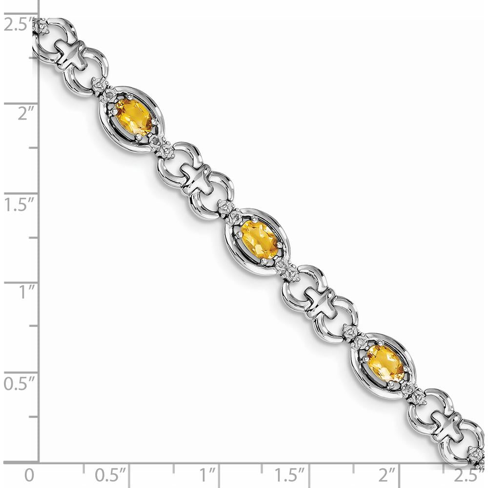 Sterling Silver Rhodium-Plated Bracelet with Oval Citrine & Round Diamonds - 3.60 Carat Total Gem Weight by 0