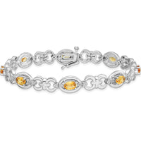 Sterling Silver Rhodium-Plated Bracelet with Oval Citrine & Round Diamonds - 3.60 Carat Total Gem Weight by 0