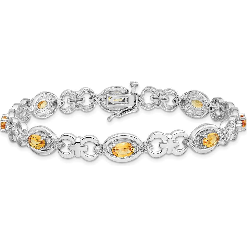 Sterling Silver Rhodium-Plated Bracelet with Oval Citrine & Round Diamonds - 3.60 Carat Total Gem Weight by 0