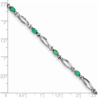Sterling Silver Rhodium-Plated Bracelet with Oval Emeralds and Round Diamonds - 0.161 Carat Total Emerald Weight by 0