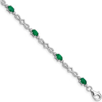 Sterling Silver Rhodium-Plated Bracelet with Oval Emeralds and Round Diamonds - 0.23 Carat Total Emerald Weight by 0
