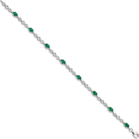 Sterling Silver Rhodium-Plated Bracelet with Oval Emeralds and Round Diamonds - 0.23 Carat Total Emerald Weight by 0