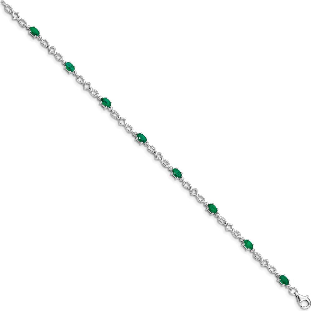 Sterling Silver Rhodium-Plated Bracelet with Oval Emeralds and Round Diamonds - 0.23 Carat Total Emerald Weight by 0