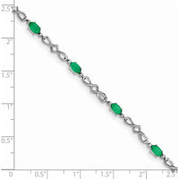 Sterling Silver Rhodium-Plated Bracelet with Oval Emeralds and Round Diamonds - 0.23 Carat Total Emerald Weight by 0