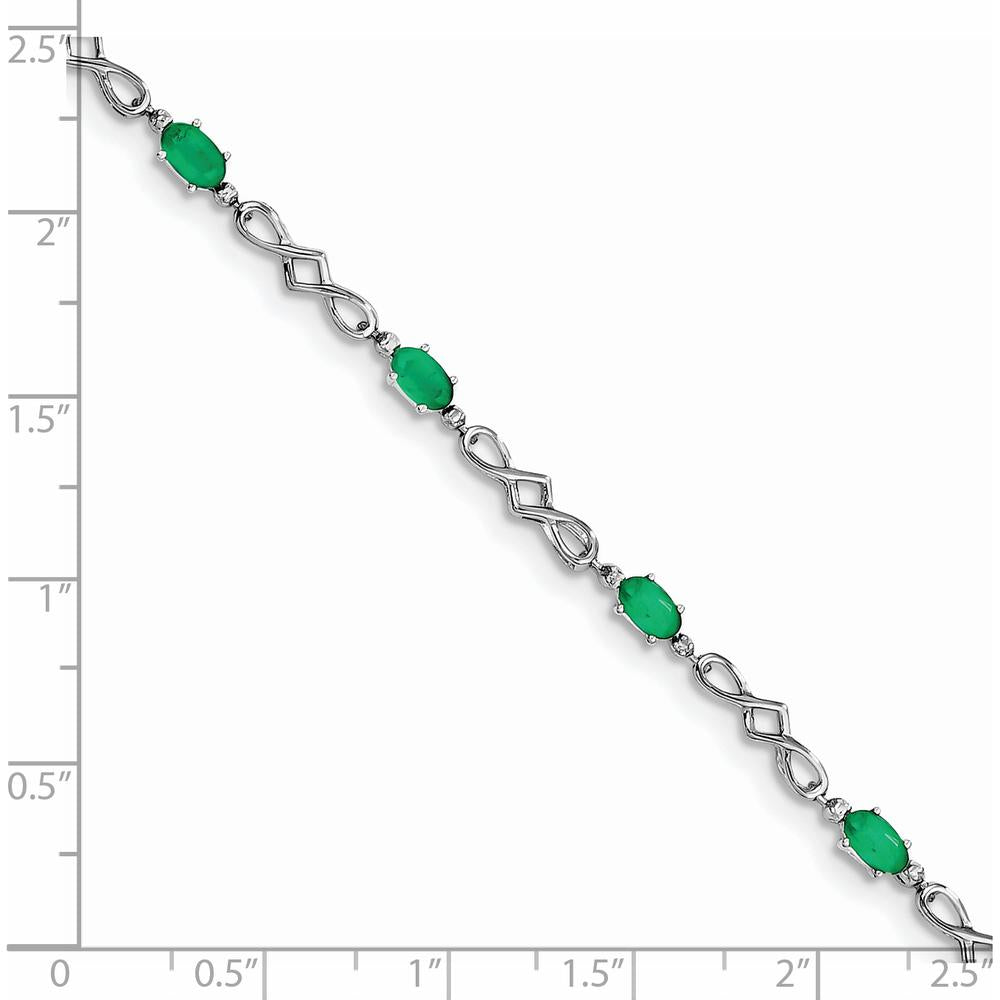 Sterling Silver Rhodium-Plated Bracelet with Oval Emeralds and Round Diamonds - 0.23 Carat Total Emerald Weight by 0
