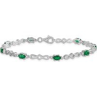 Sterling Silver Rhodium-Plated Bracelet with Oval Emeralds and Round Diamonds - 0.23 Carat Total Emerald Weight by 0