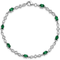 Sterling Silver Rhodium-Plated Bracelet with Oval Emeralds and Round Diamonds - 0.23 Carat Total Emerald Weight by 0