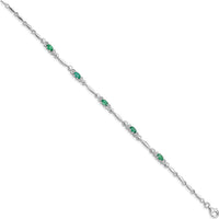 Sterling Silver Rhodium-Plated Bracelet with Oval Emeralds and Round Diamonds - 0.23 Carat Total Gem Weight by 0
